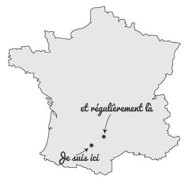 Carte de France montrant les lieux où je travaille pour prendre contact avec moi