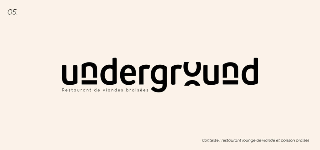 Logotype d'underground avec le "o" en escalier et les "n" soulignés