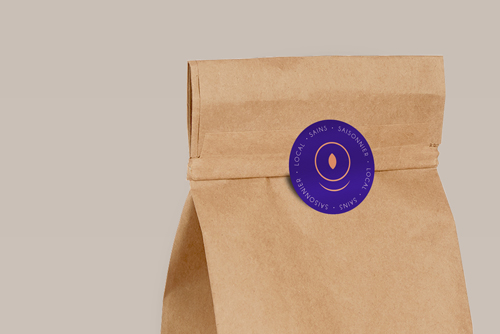 Supports de communication : sticker pour fermer les sacs des plats à emporter pour Sérès